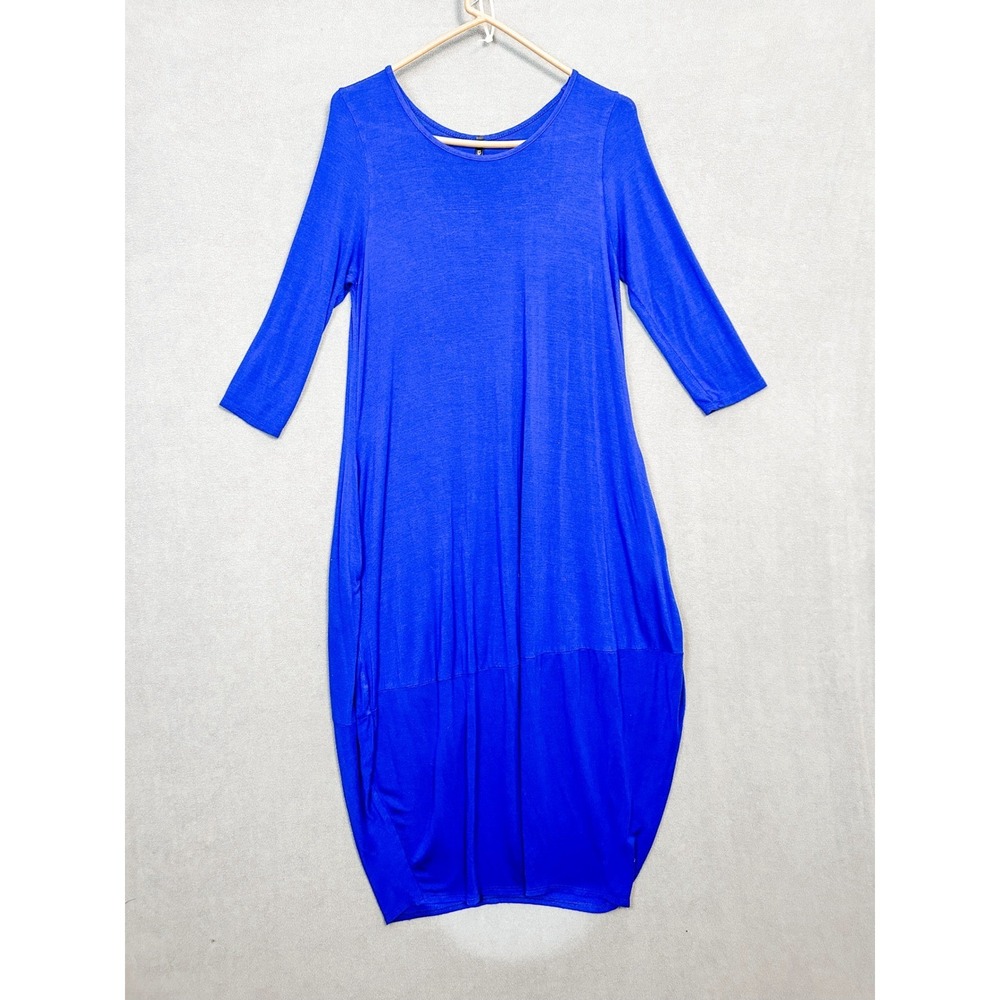12ami Royal Blue Bubble Midi Dress 3/4 Sleeve Asymmetrical Cocoon Made in USA